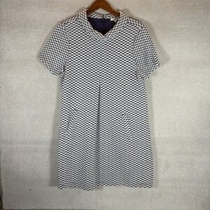 Tyler Boe Kristen Dress Blue Woven Print‎ Shift Cotton Blend Collared Mod Size L